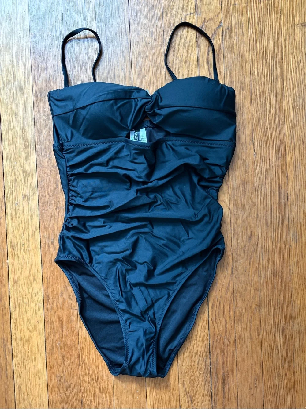 J. Crew Gemma Ruched Bandeau Cutout Black One Piece Swimsuit, 8, NWT